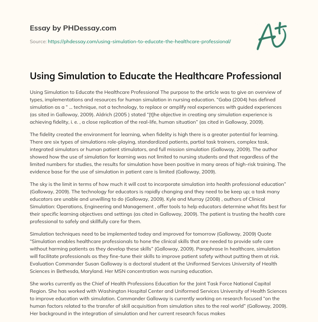 Using Simulation to Educate the Healthcare Professional essay