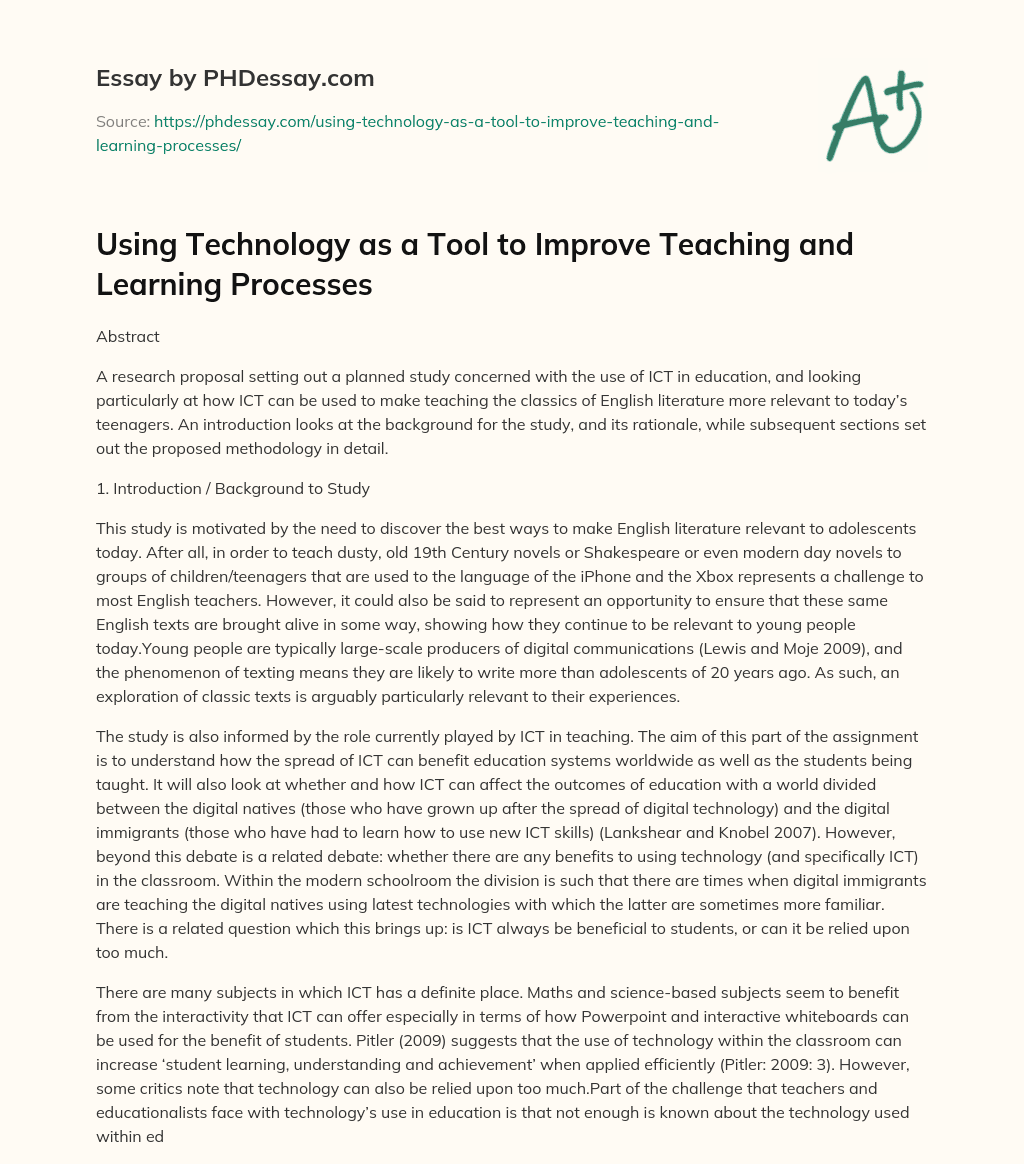 Using Technology as a Tool to Improve Teaching and Learning Processes essay