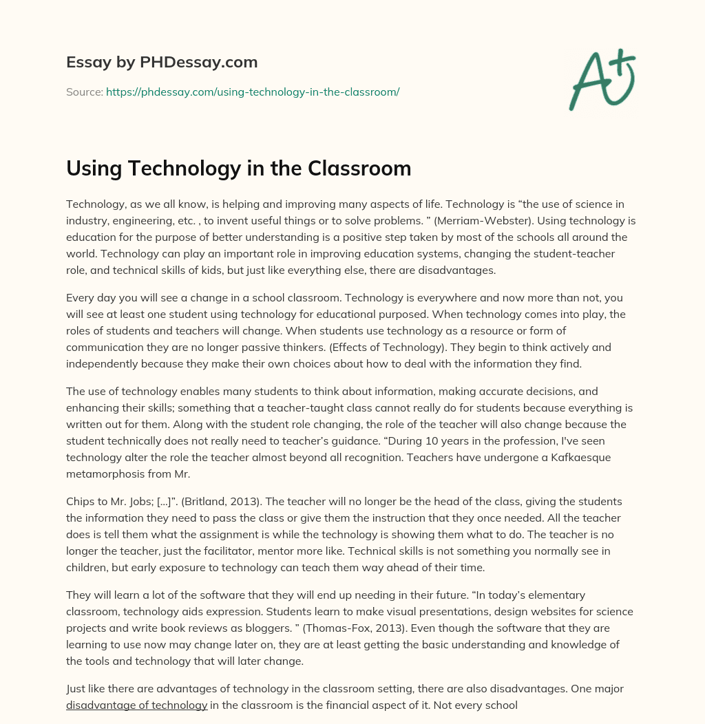 Using Technology in the Classroom essay