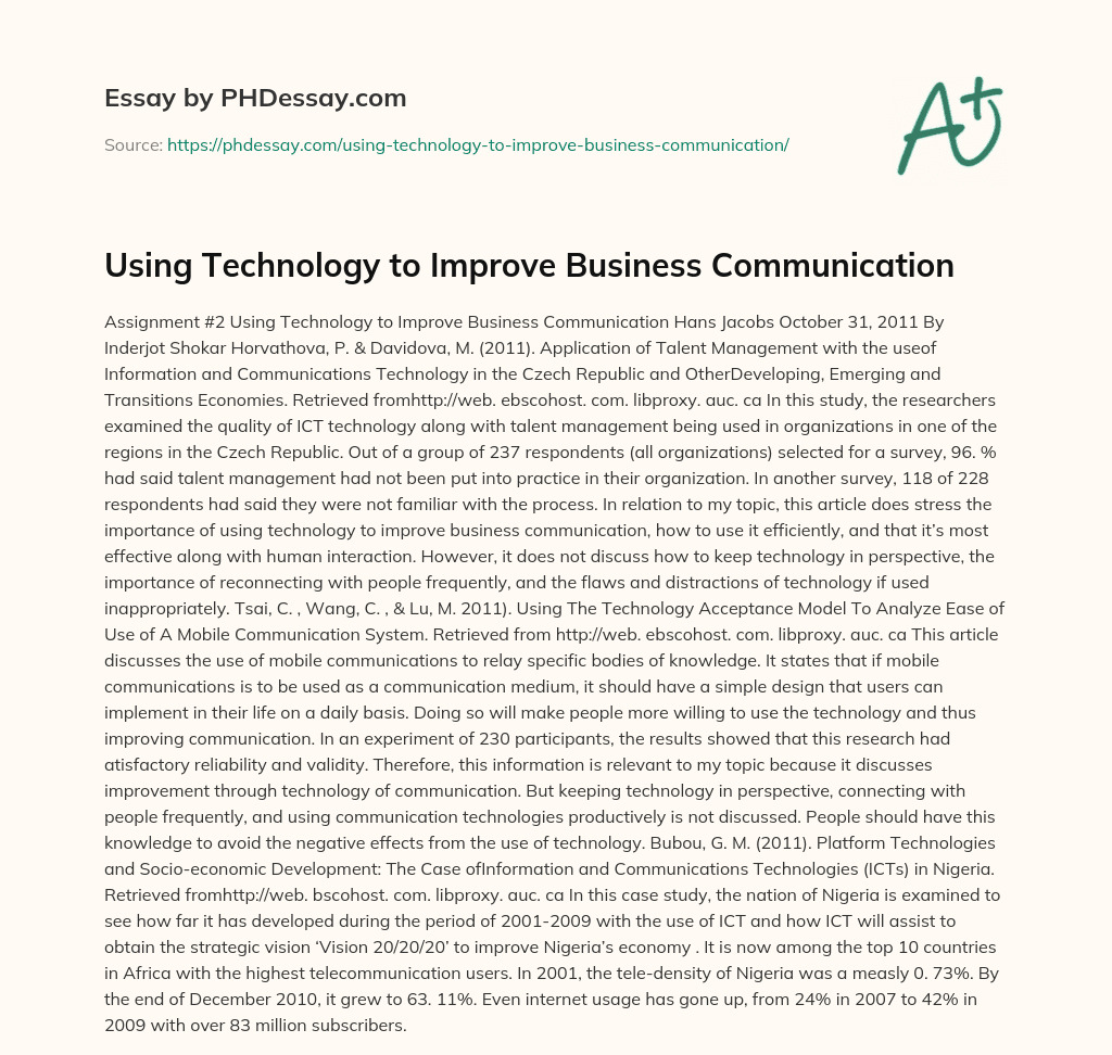 Using Technology to Improve Business Communication essay