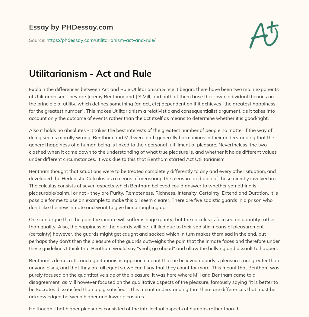 act and rule utilitarianism essay