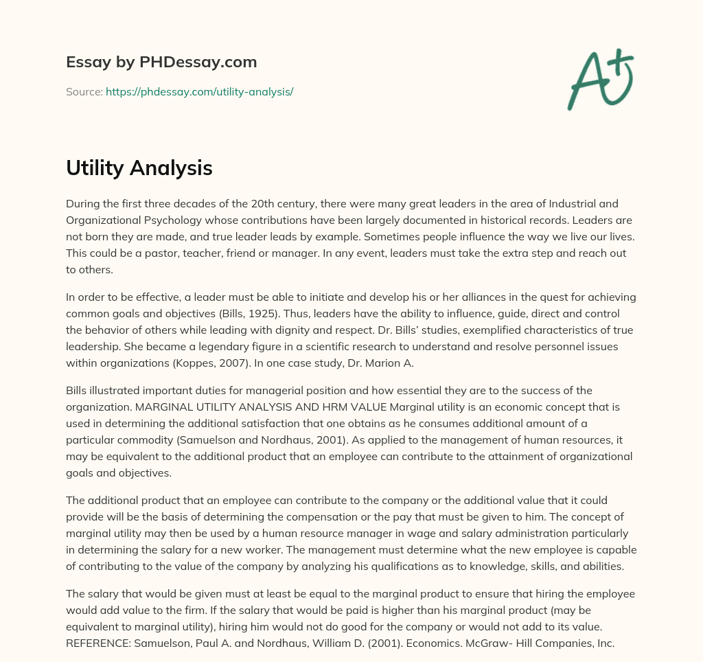 Utility Analysis essay