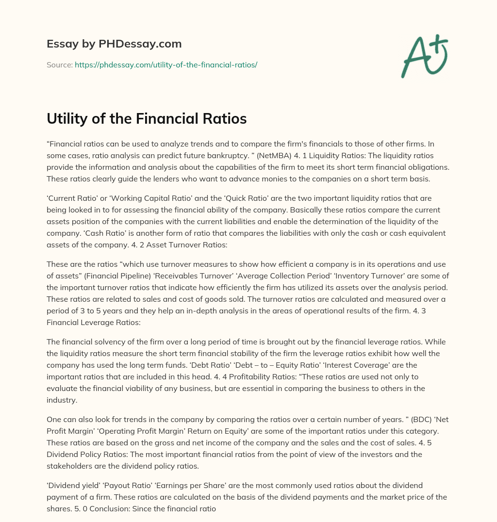 Utility of the Financial Ratios essay