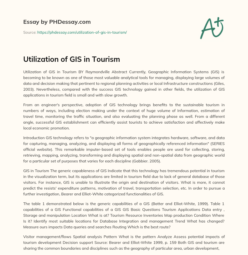 Utilization of GIS in Tourism essay