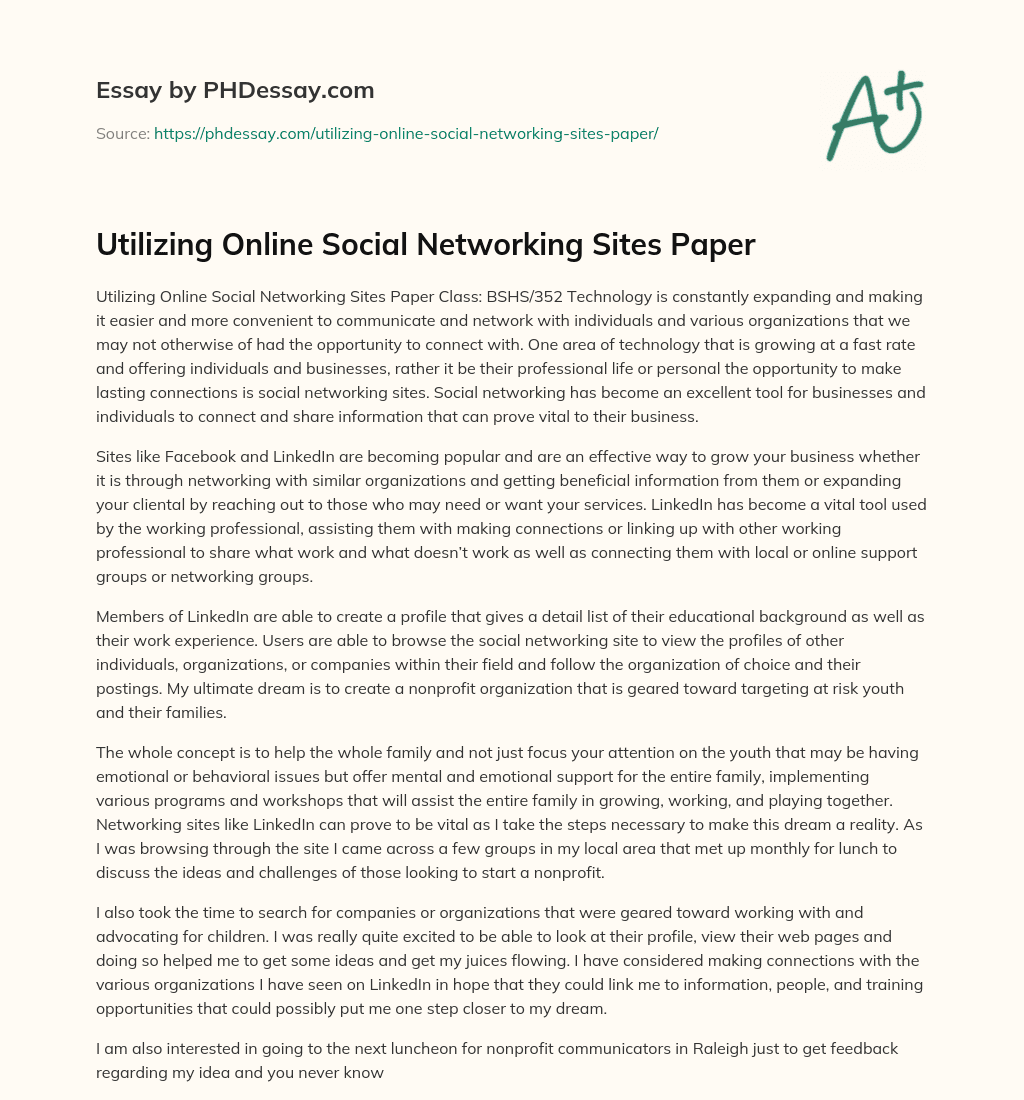 Utilizing Online Social Networking Sites Paper essay