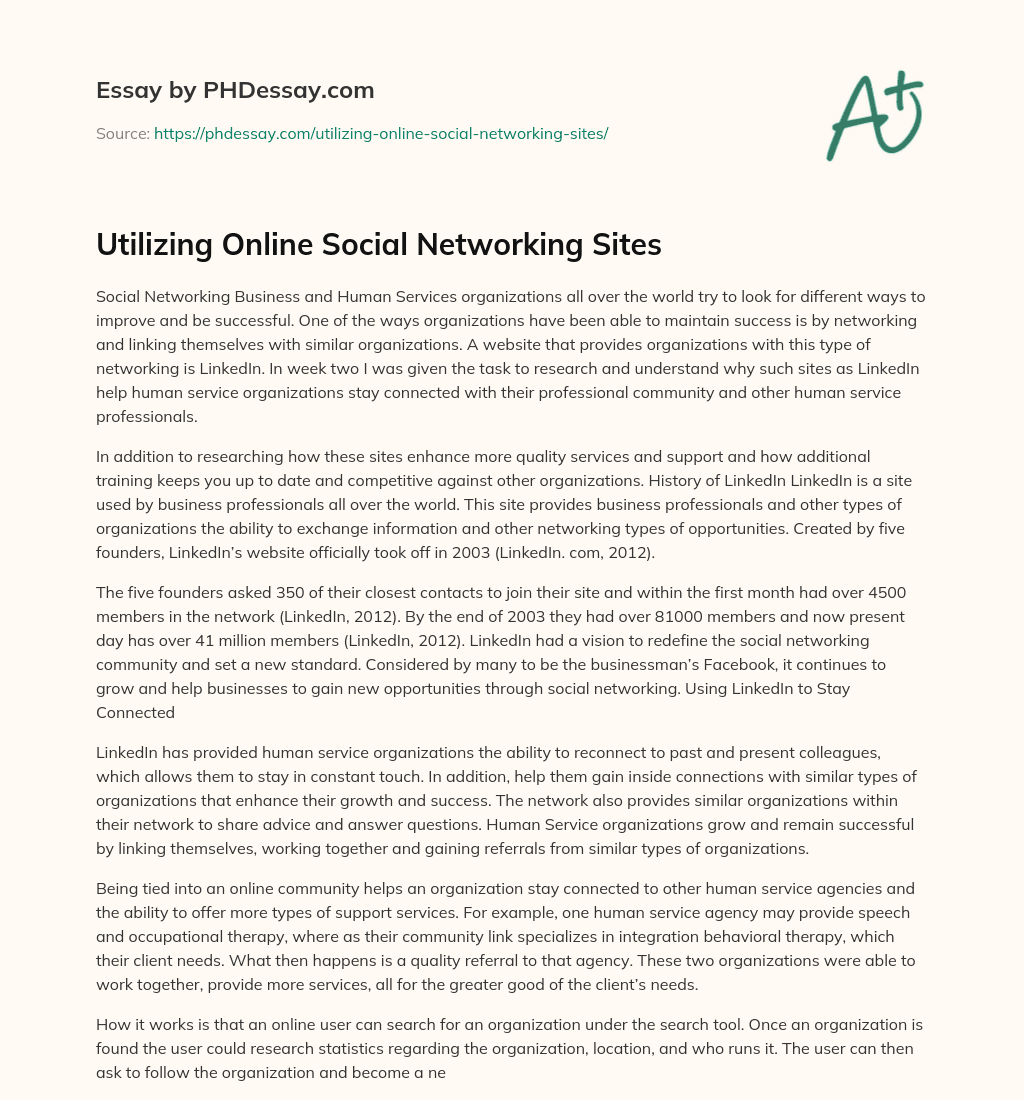 Utilizing Online Social Networking Sites essay