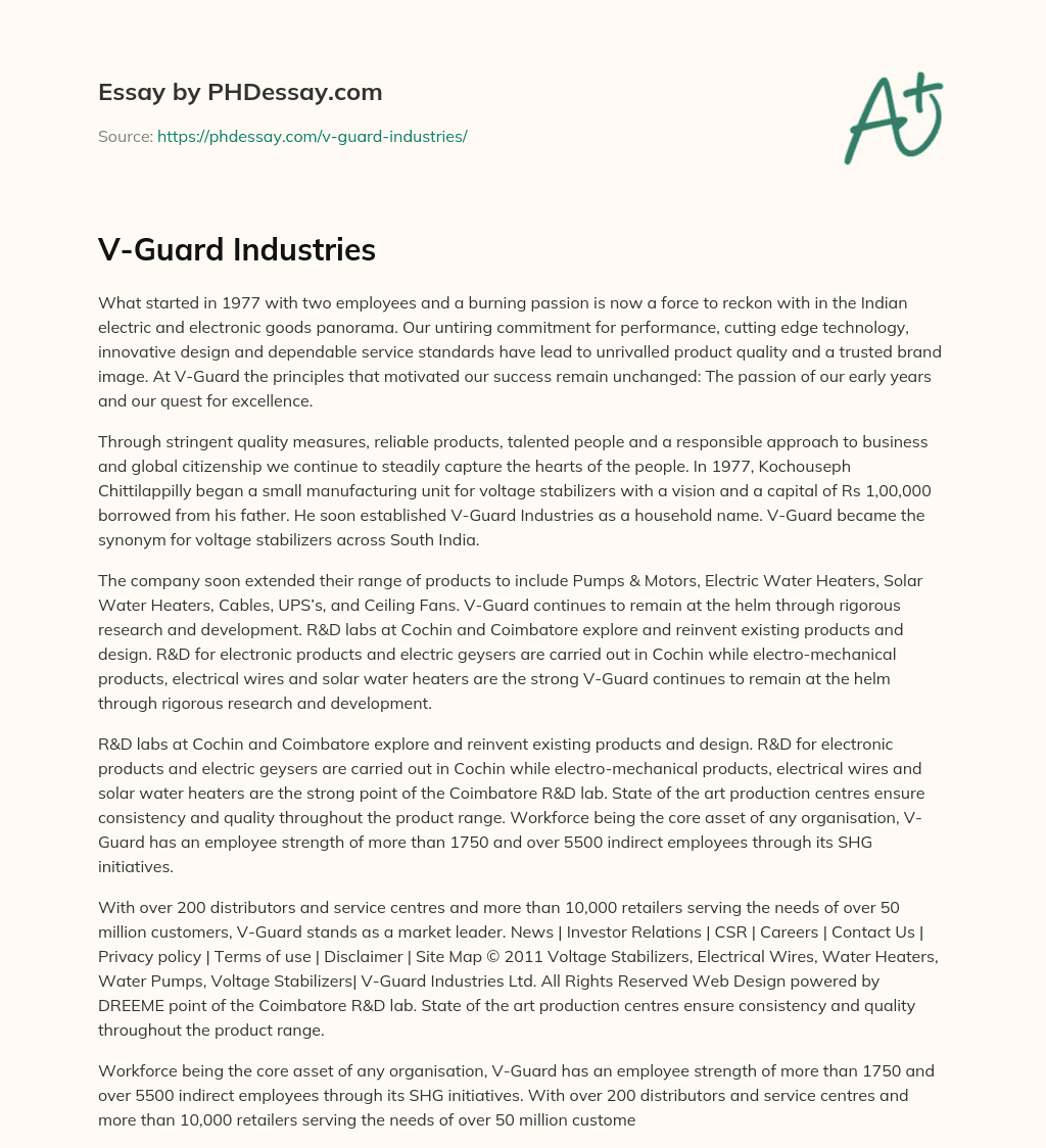 V-Guard Industries essay