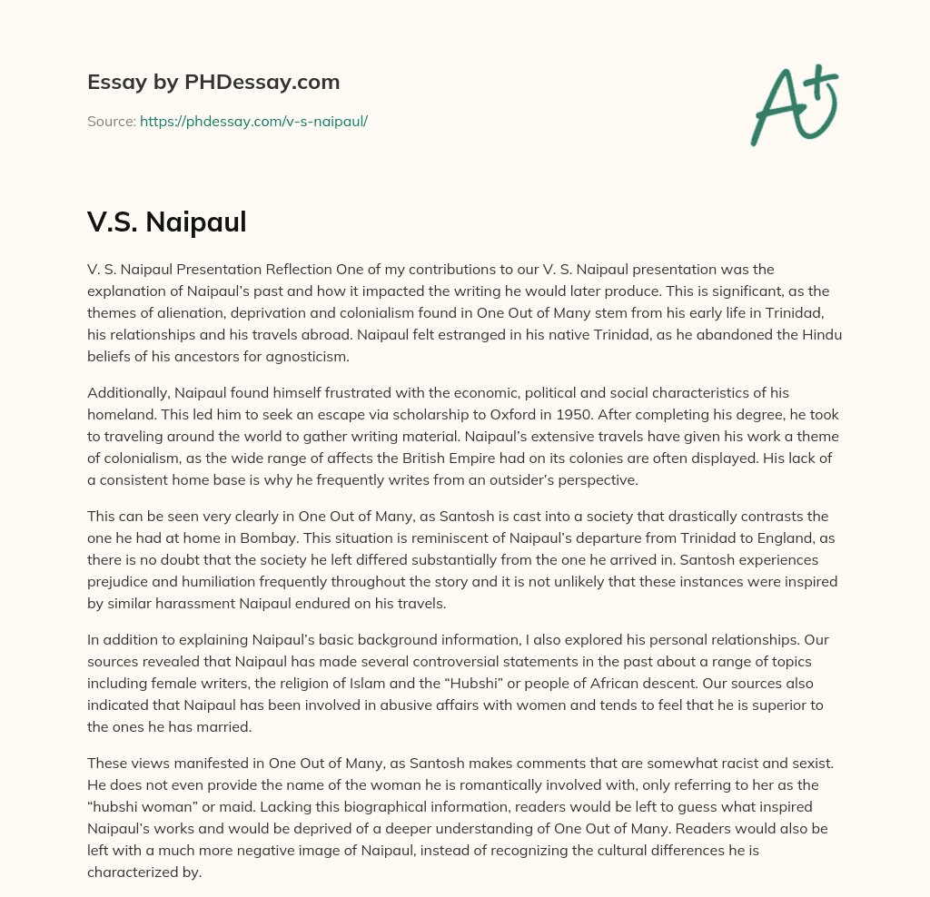 V.S. Naipaul essay