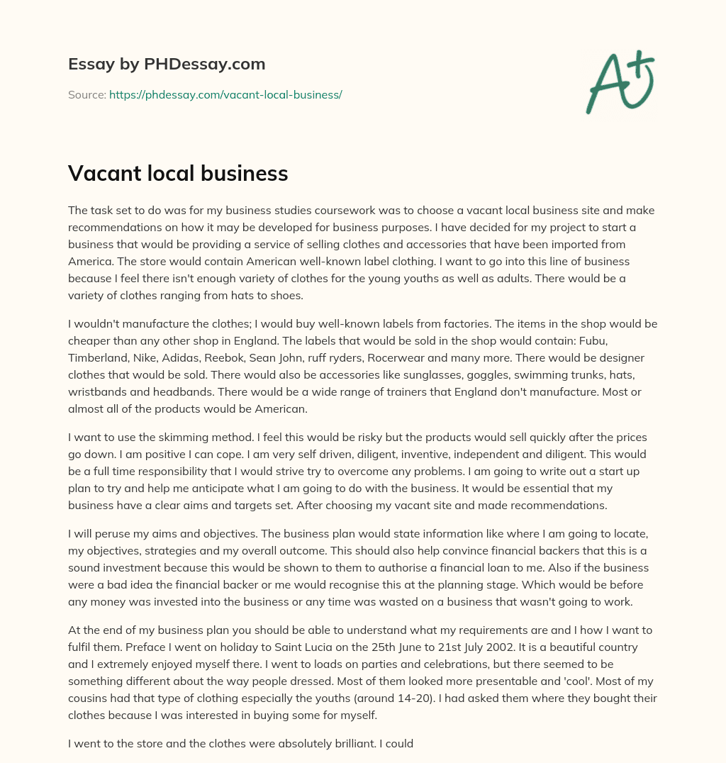 Vacant local business essay