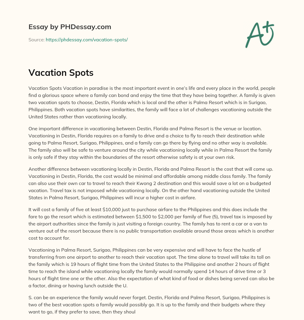 Vacation Spots essay