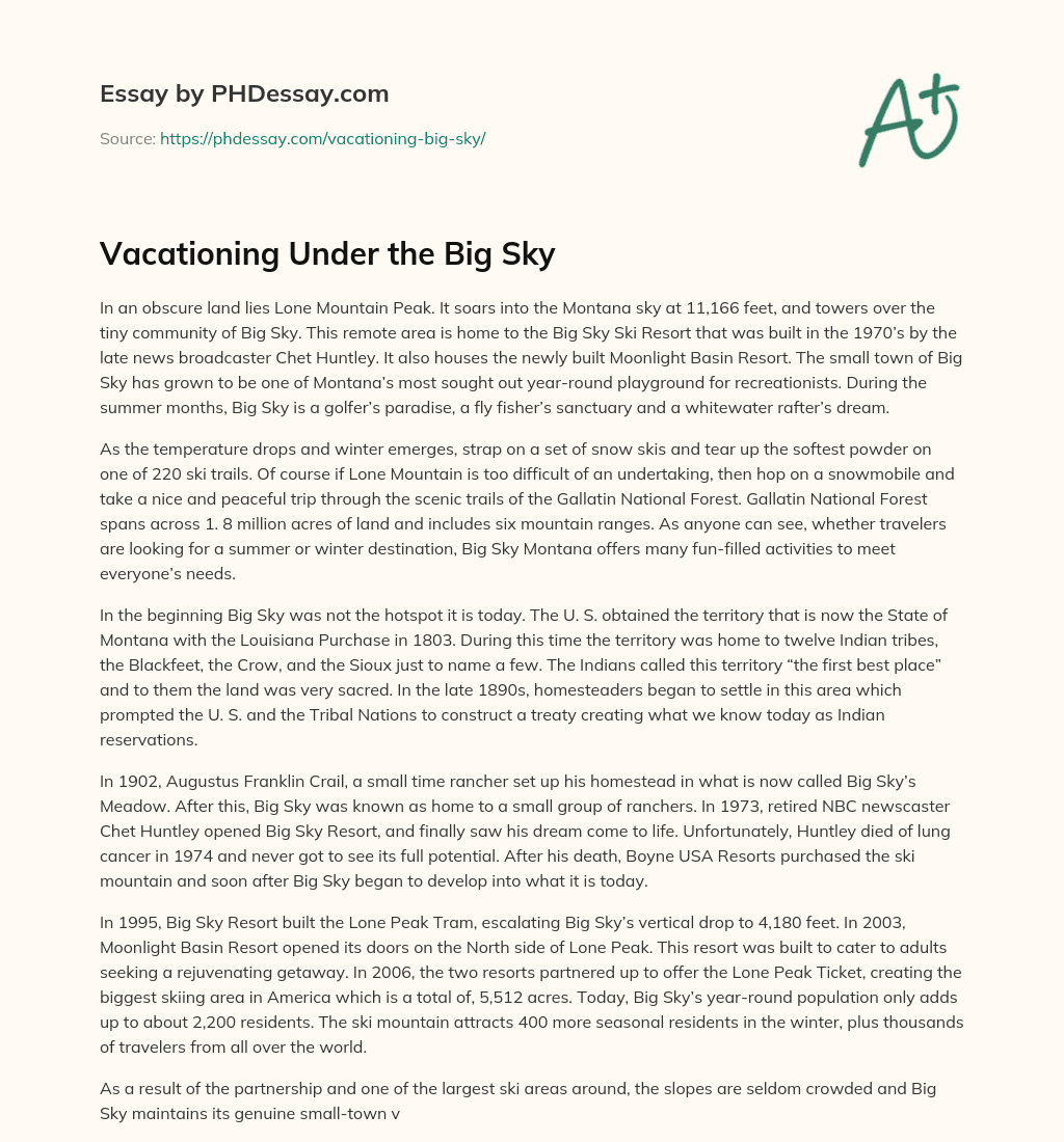 Vacationing Under the Big Sky essay
