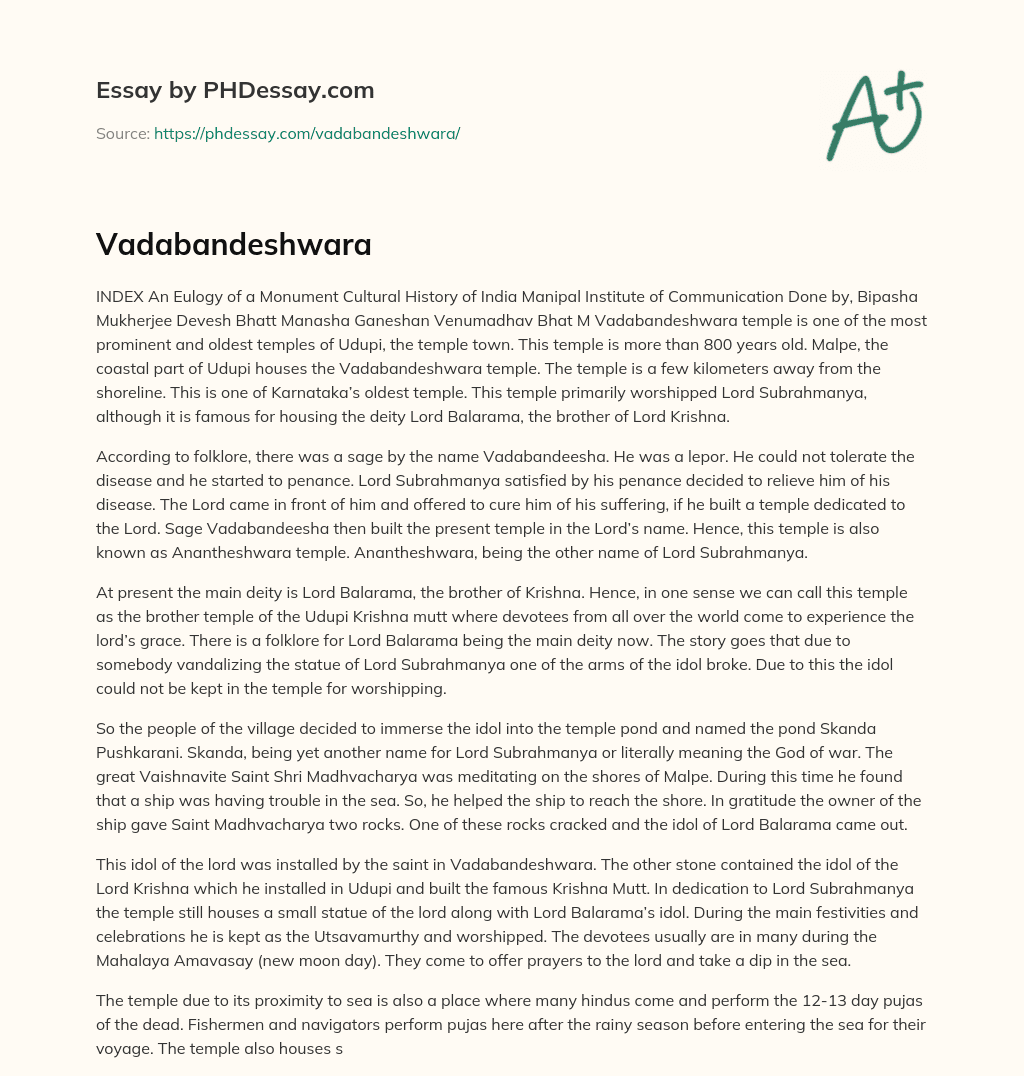 Vadabandeshwara essay