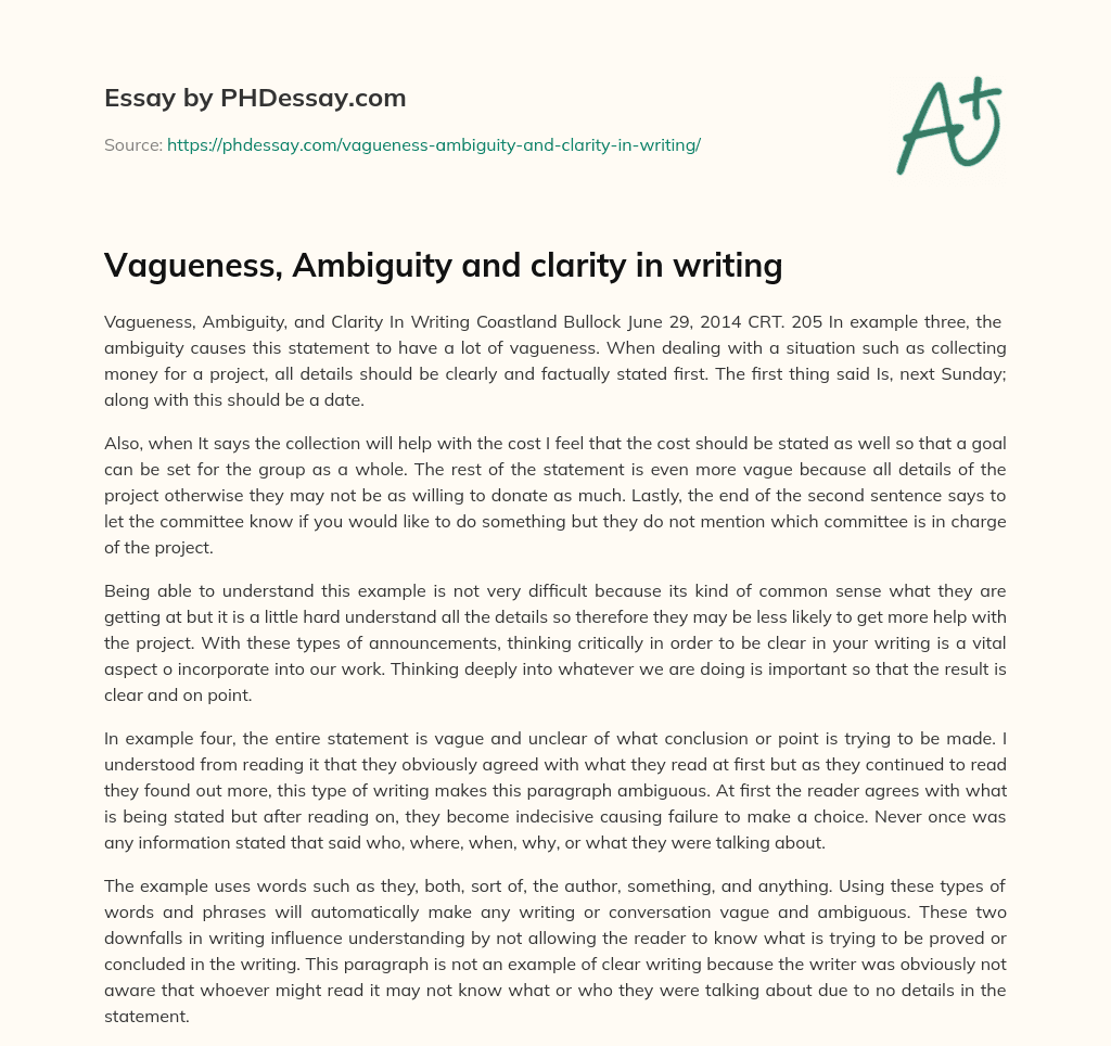 Vagueness, Ambiguity and clarity in writing essay