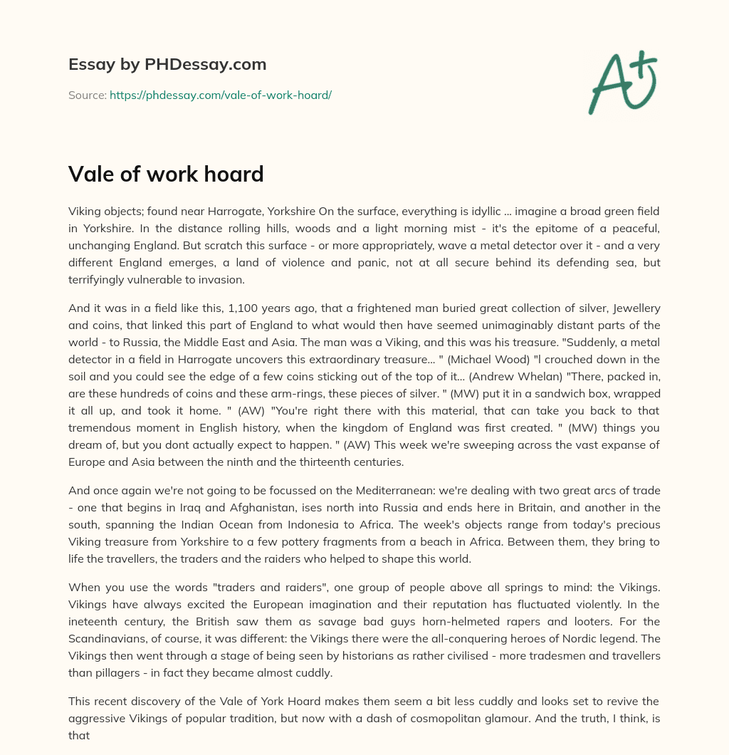 Vale of work hoard essay