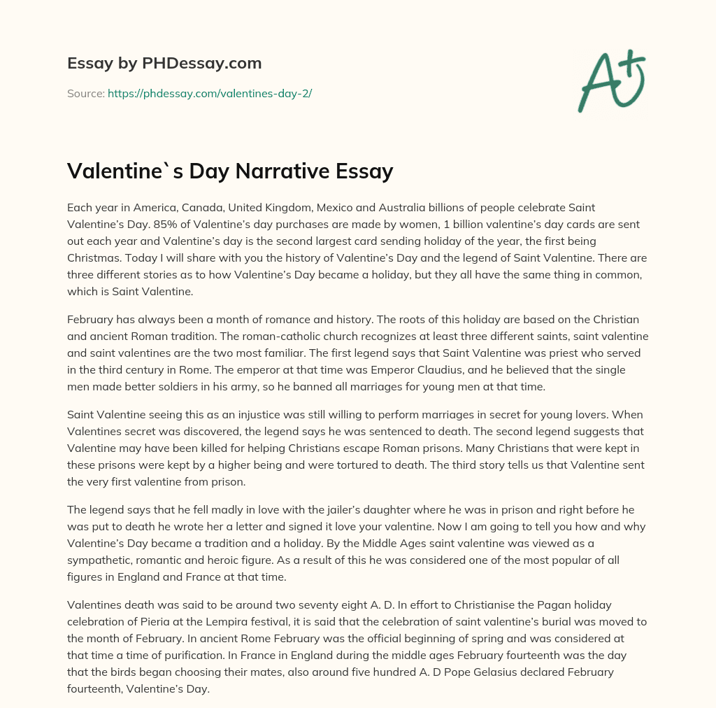 example of narrative essay about valentine's day