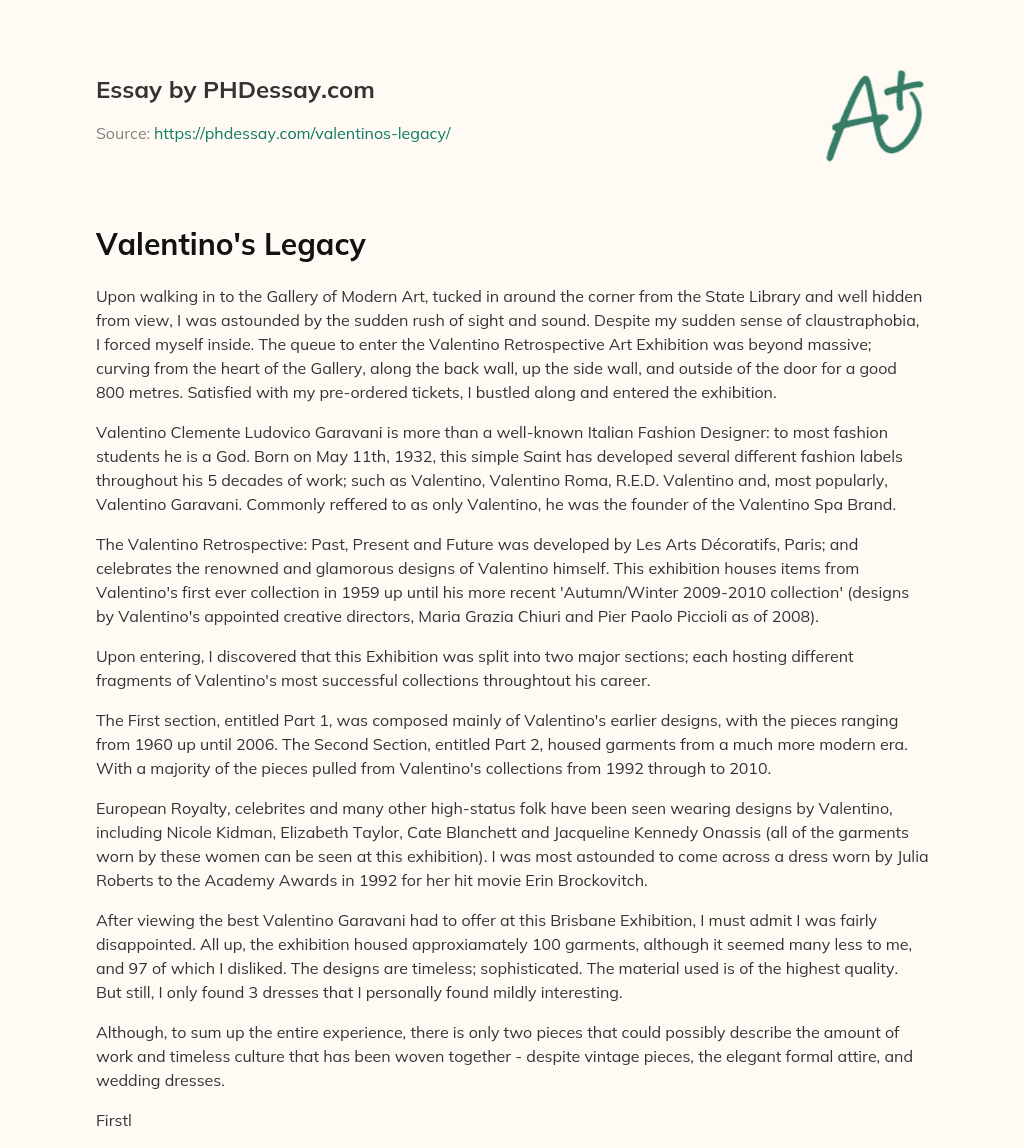 Valentino’s Legacy essay