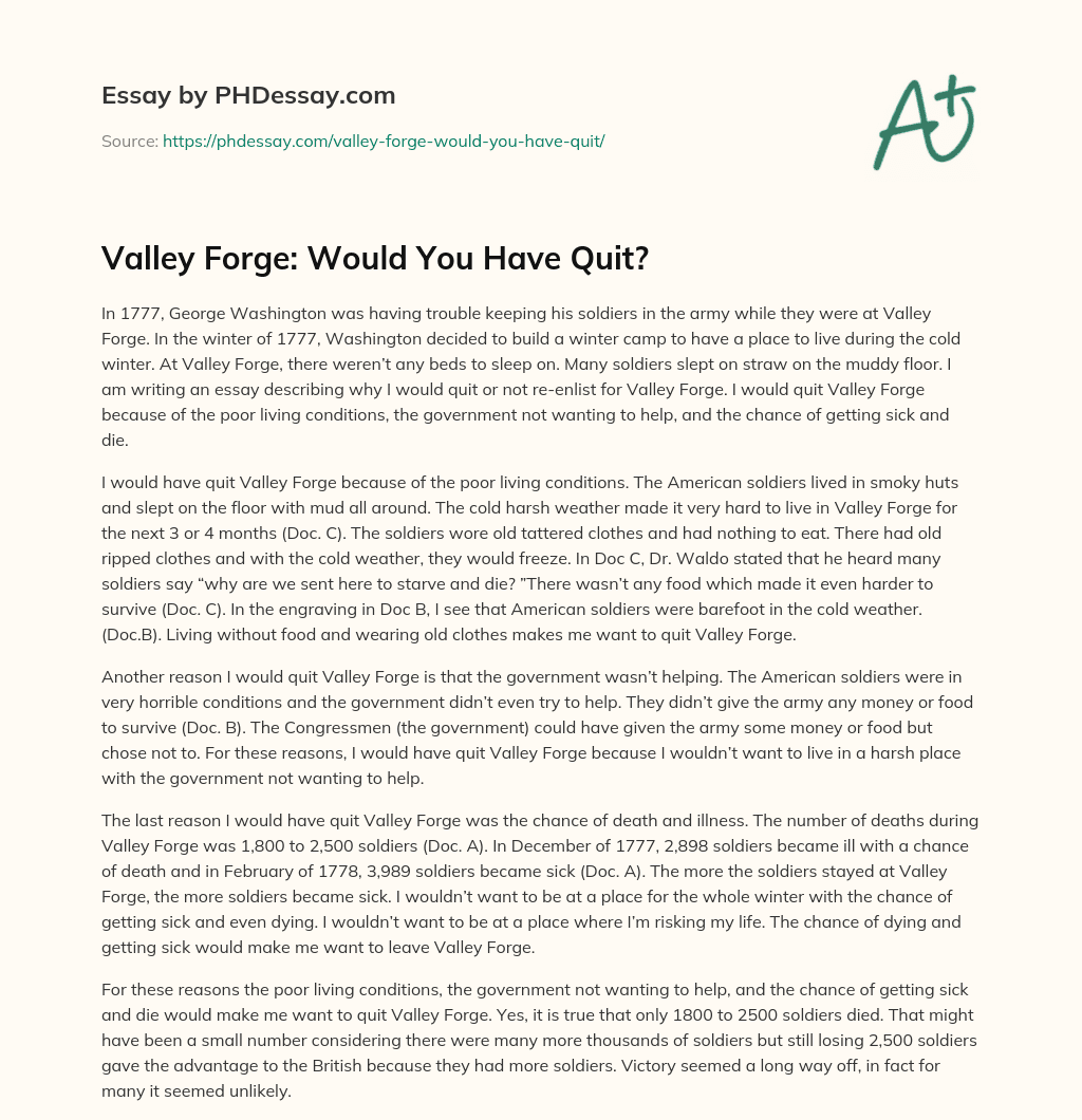 Valley Forge: Would You Have Quit? essay