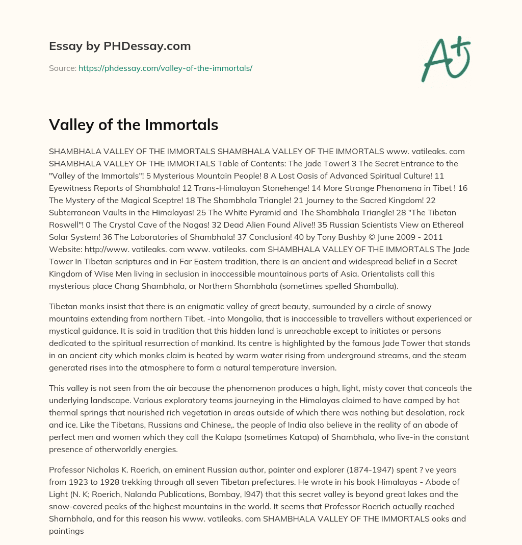 Valley of the Immortals essay