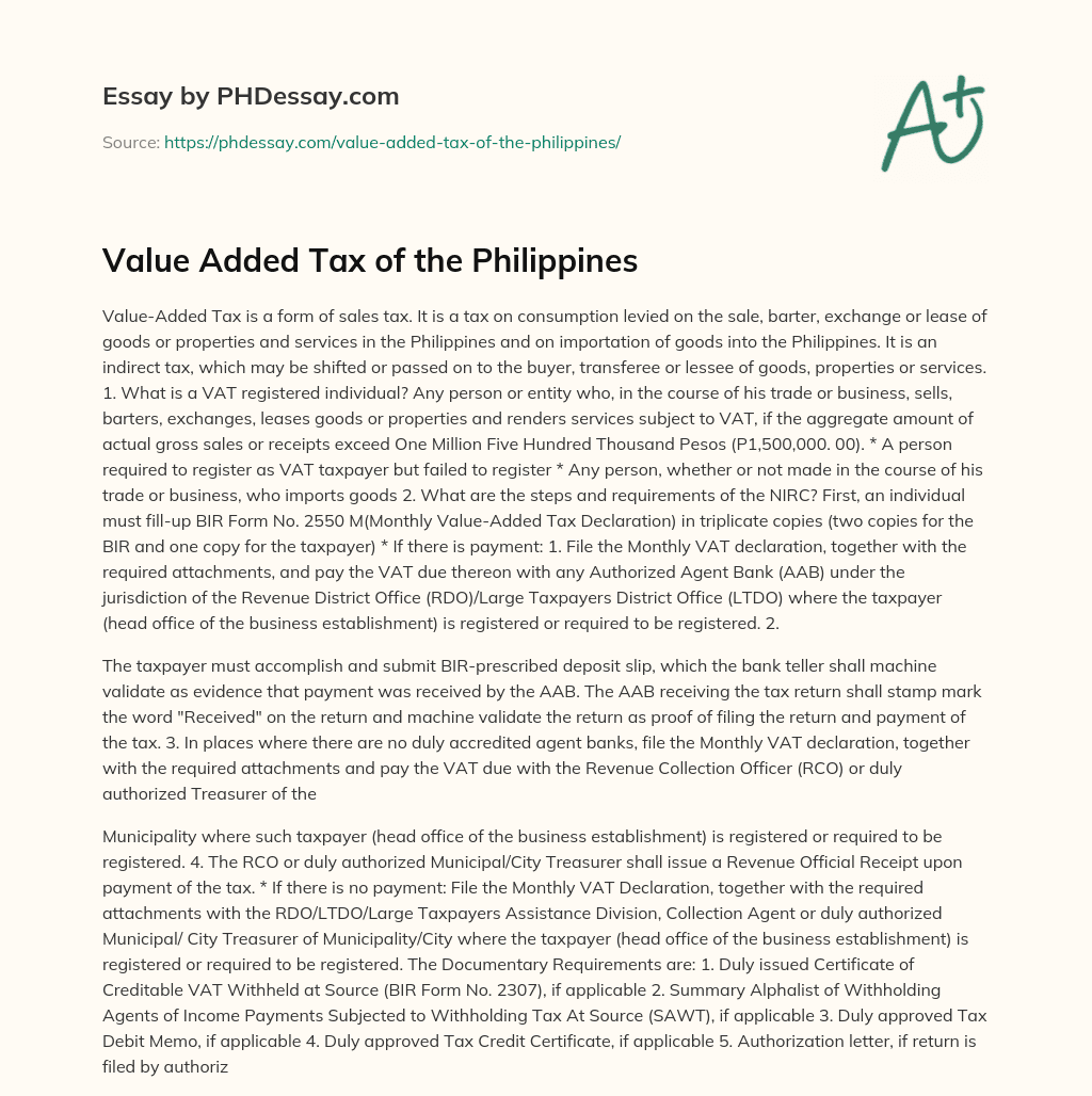 Value Added Tax of the Philippines essay