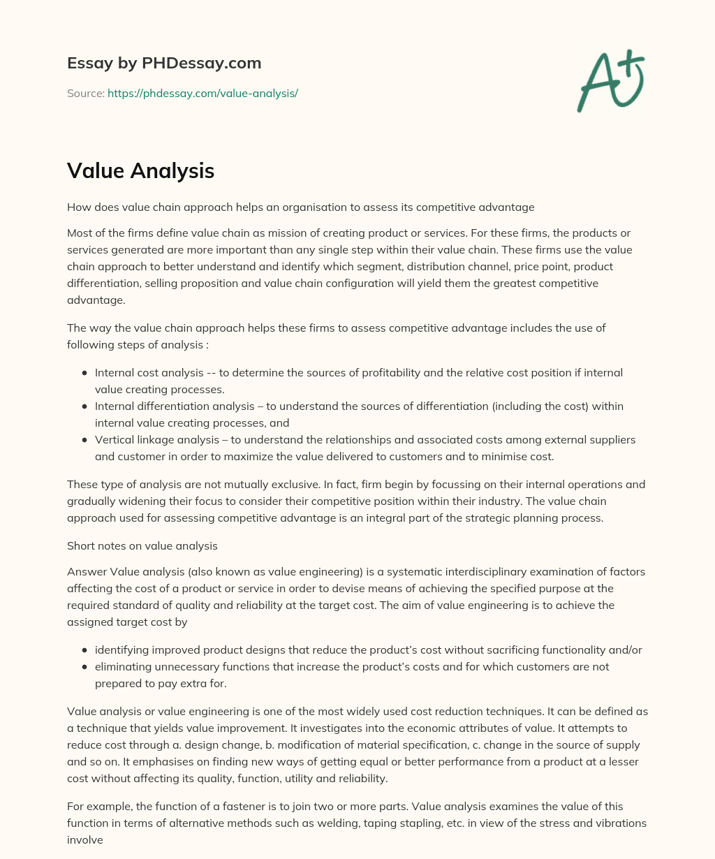 Value Analysis essay