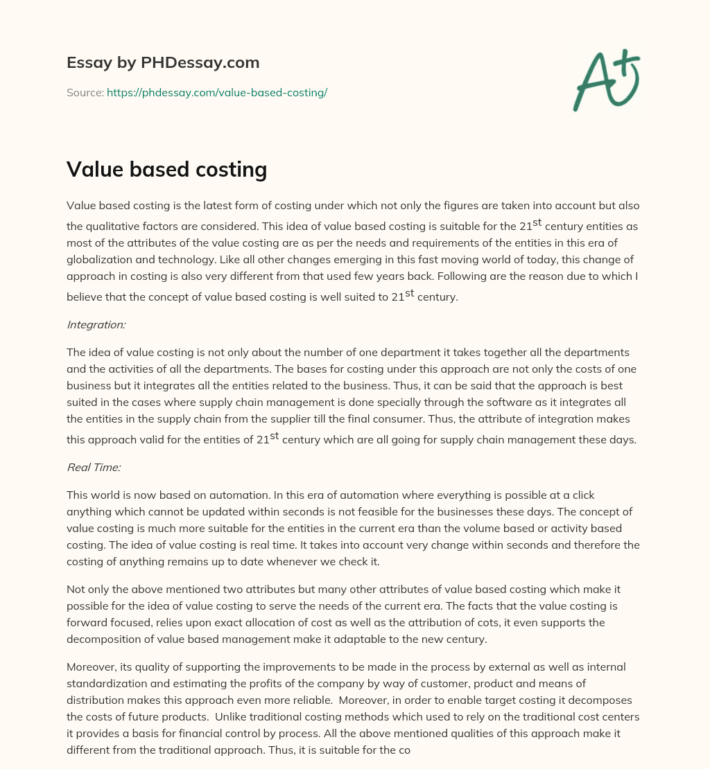 Value based costing essay