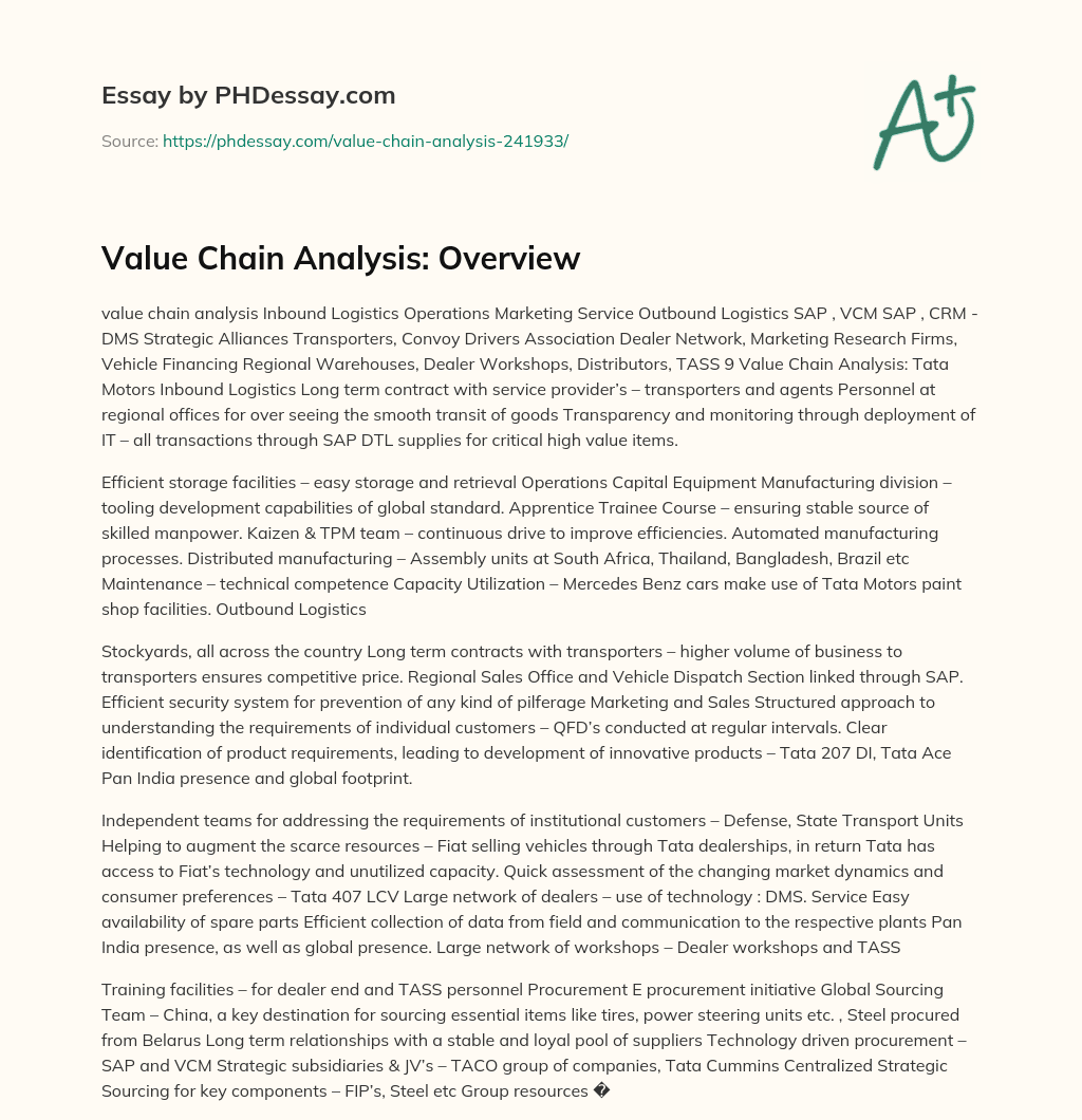 Value Chain Analysis: Overview essay
