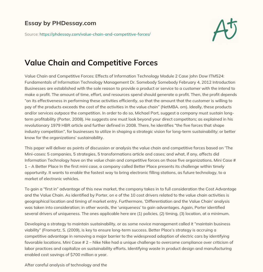 Value Chain and Competitive Forces essay