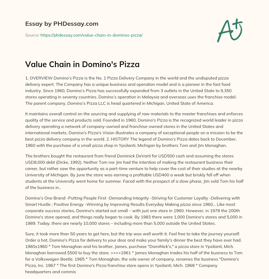 Value Chain In Domino'S Pizza Analysis Example - PHDessay.com