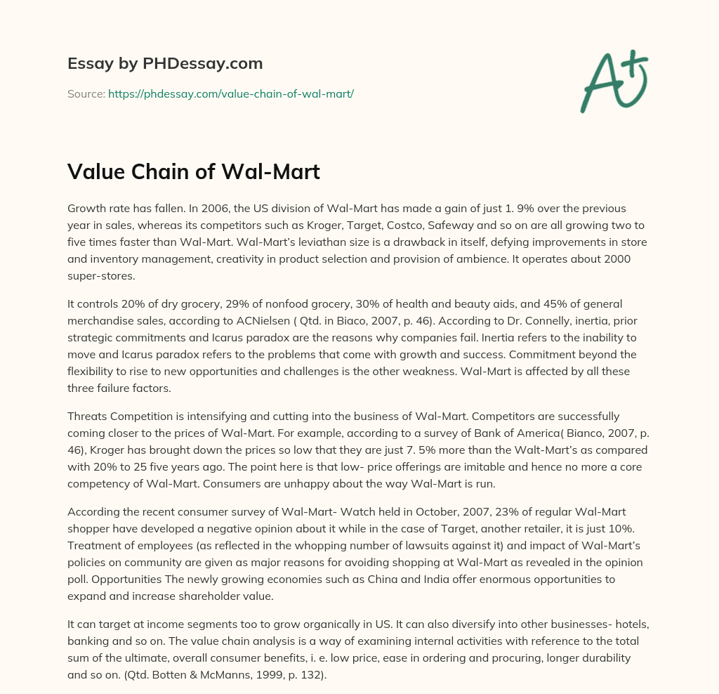 Value Chain of Wal-Mart essay