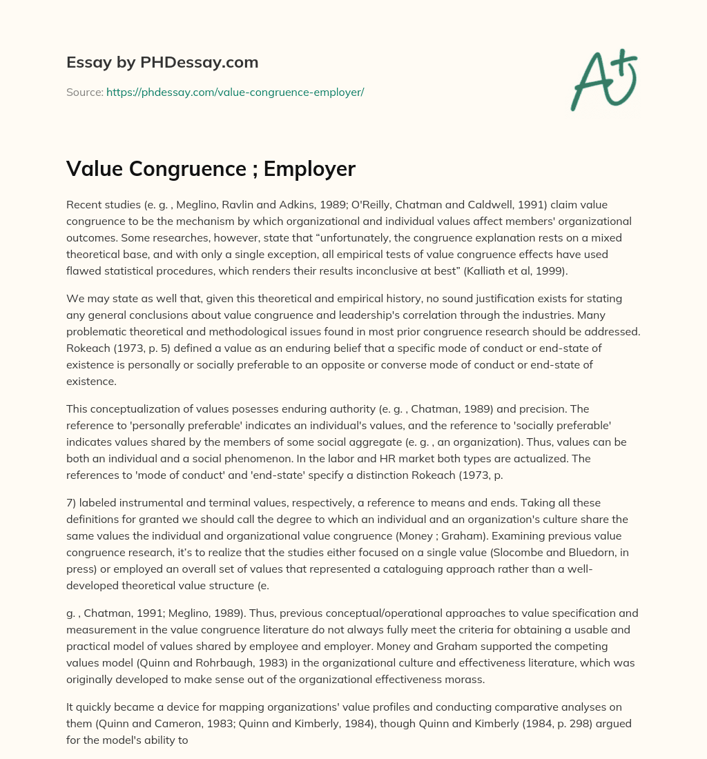 Value Congruence  ; Employer essay