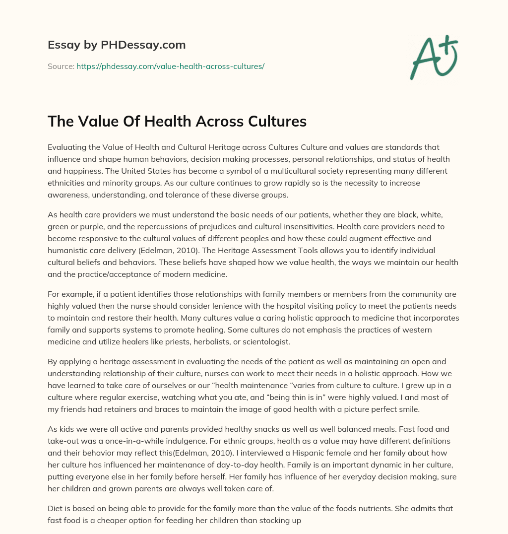 essay on value of health