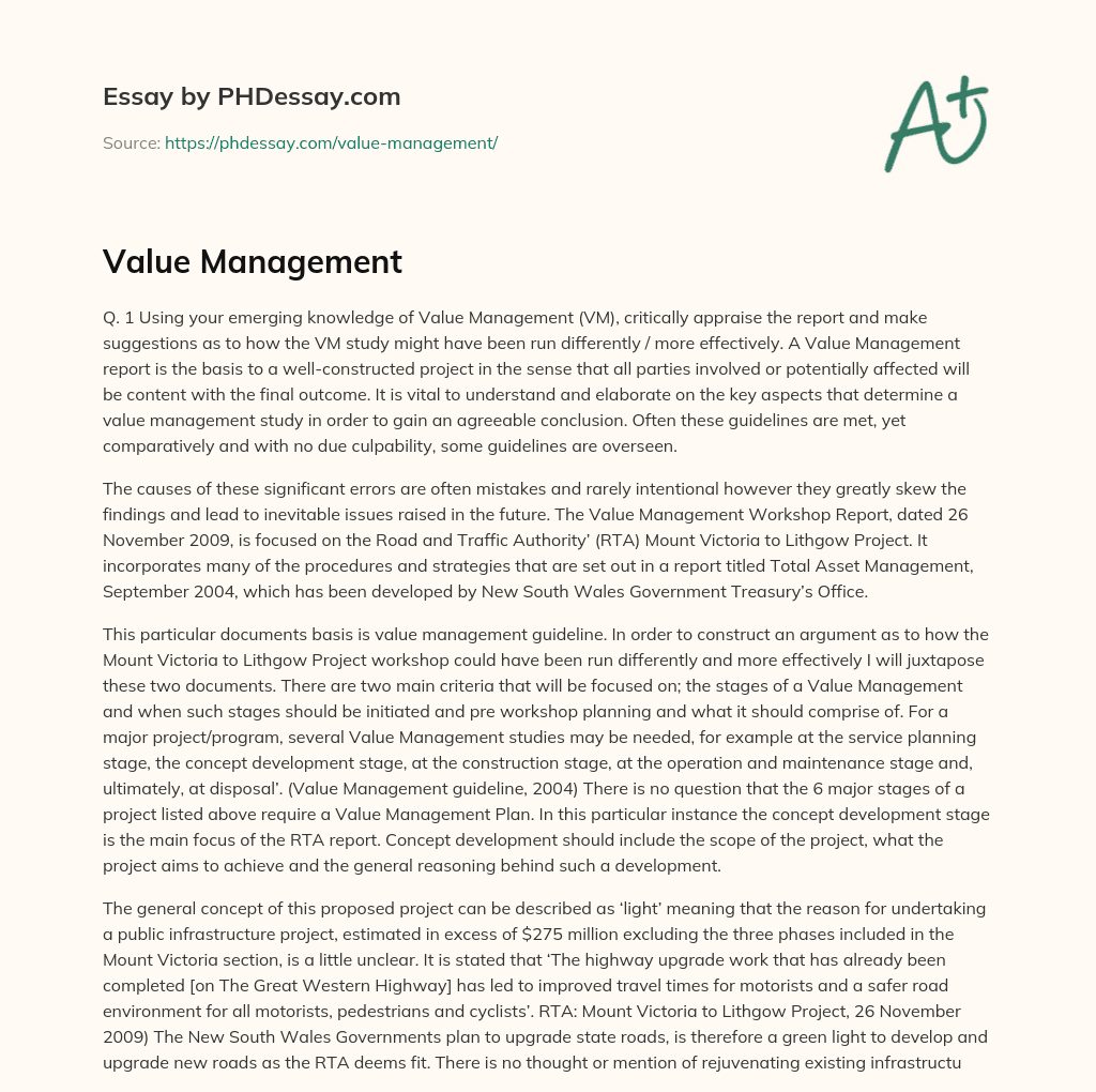 essay on value of management