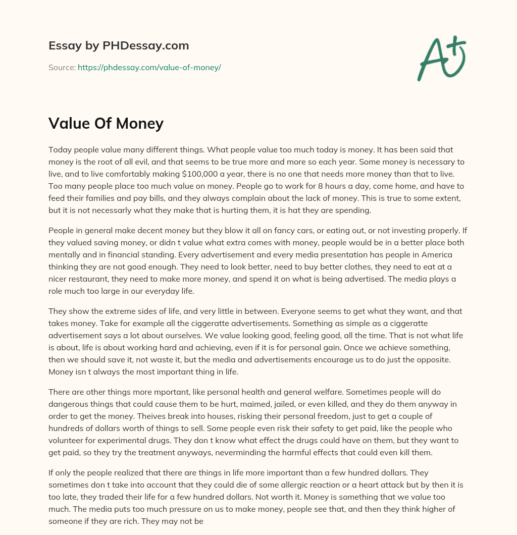 value of money in life essay