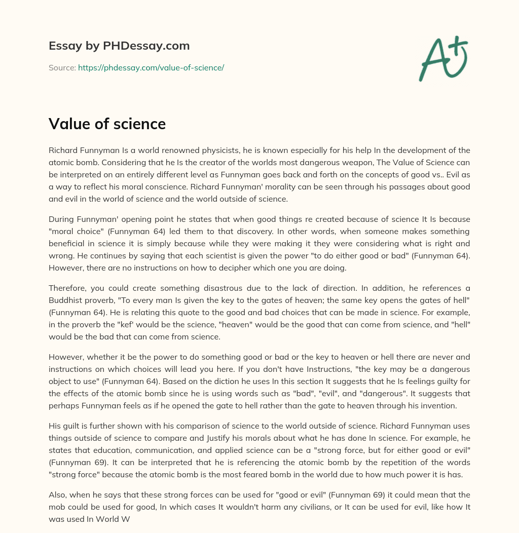 essay the value of science