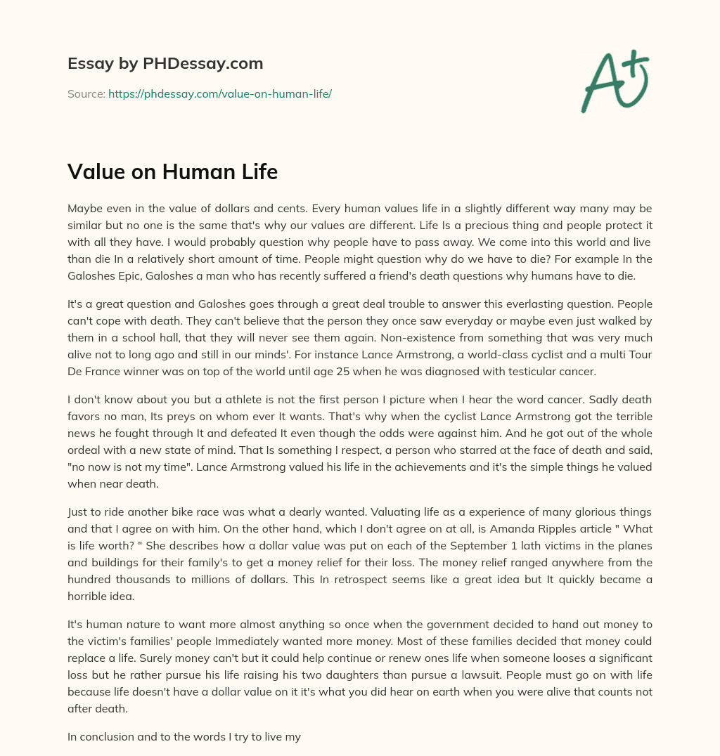 what is the value of human life essay