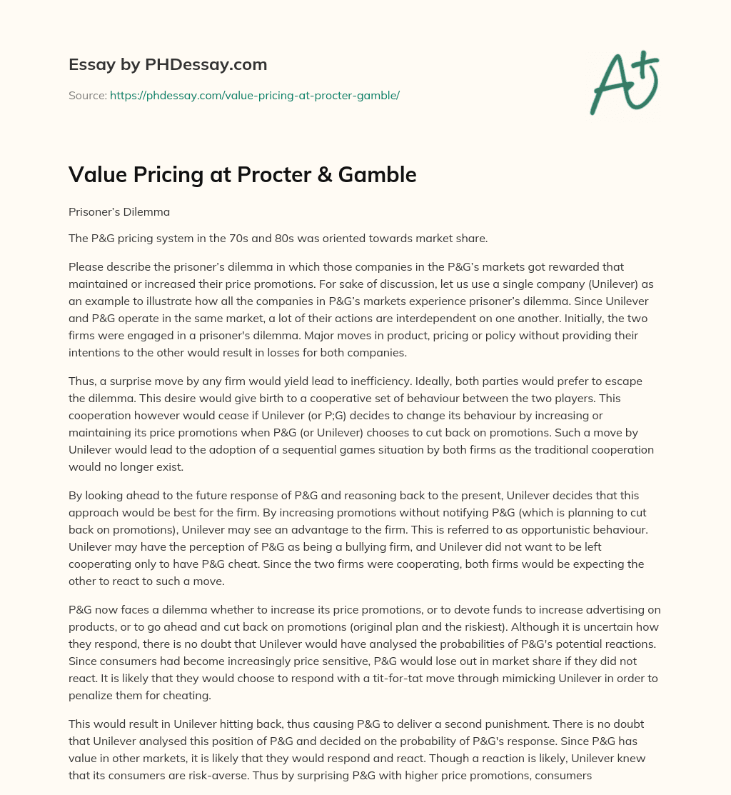 Value Pricing at Procter & Gamble essay