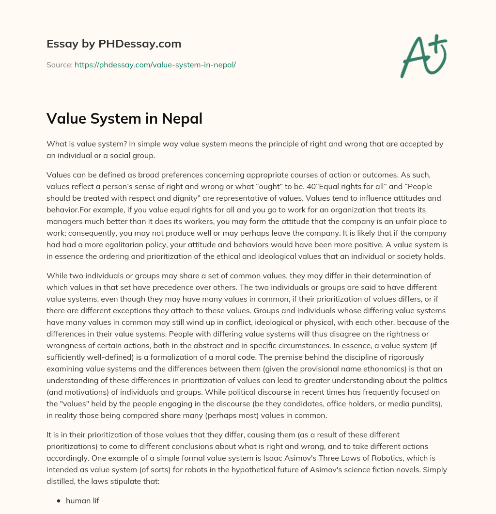Value System in Nepal essay