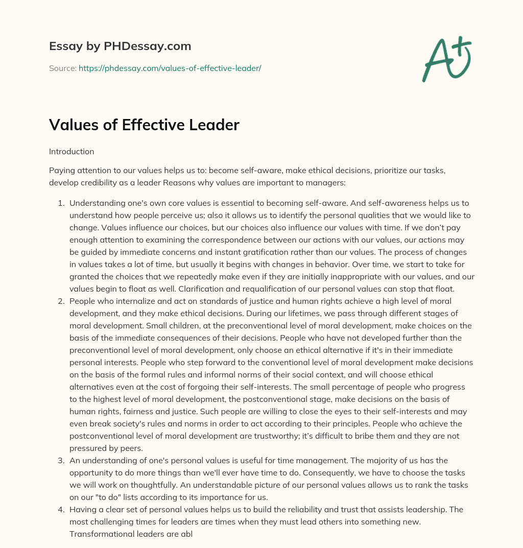 Values of Effective Leader essay