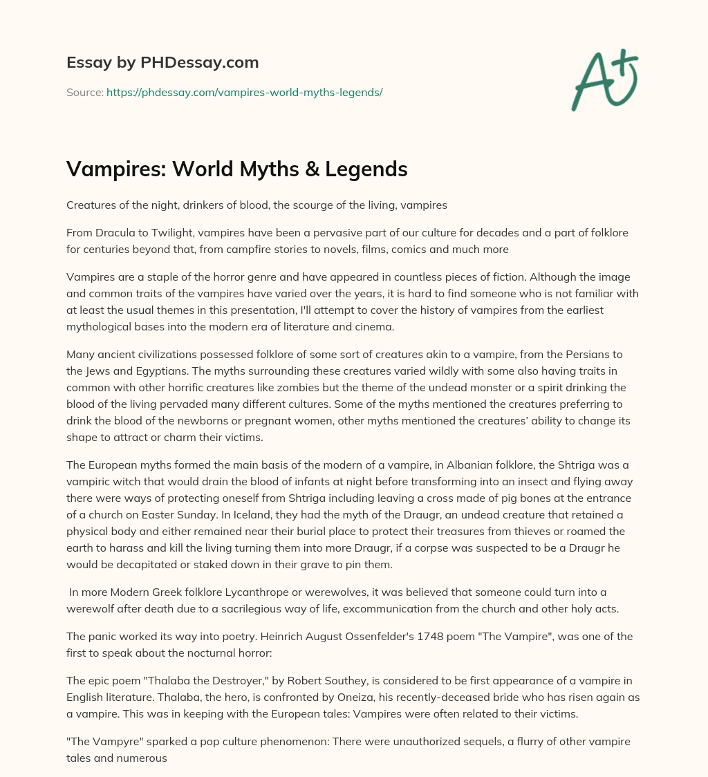 essay on myths and legends