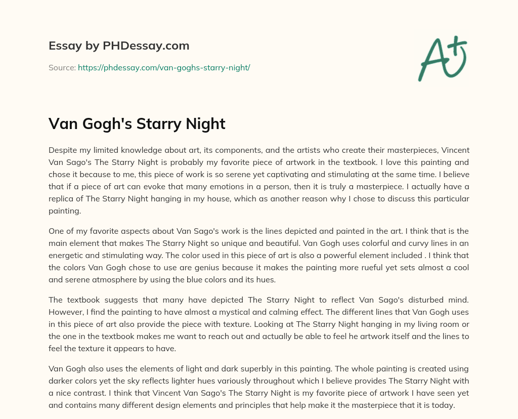 Van Gogh’s Starry Night essay