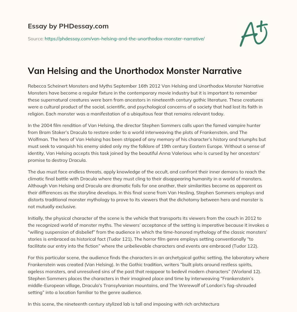Van Helsing and the Unorthodox Monster Narrative essay