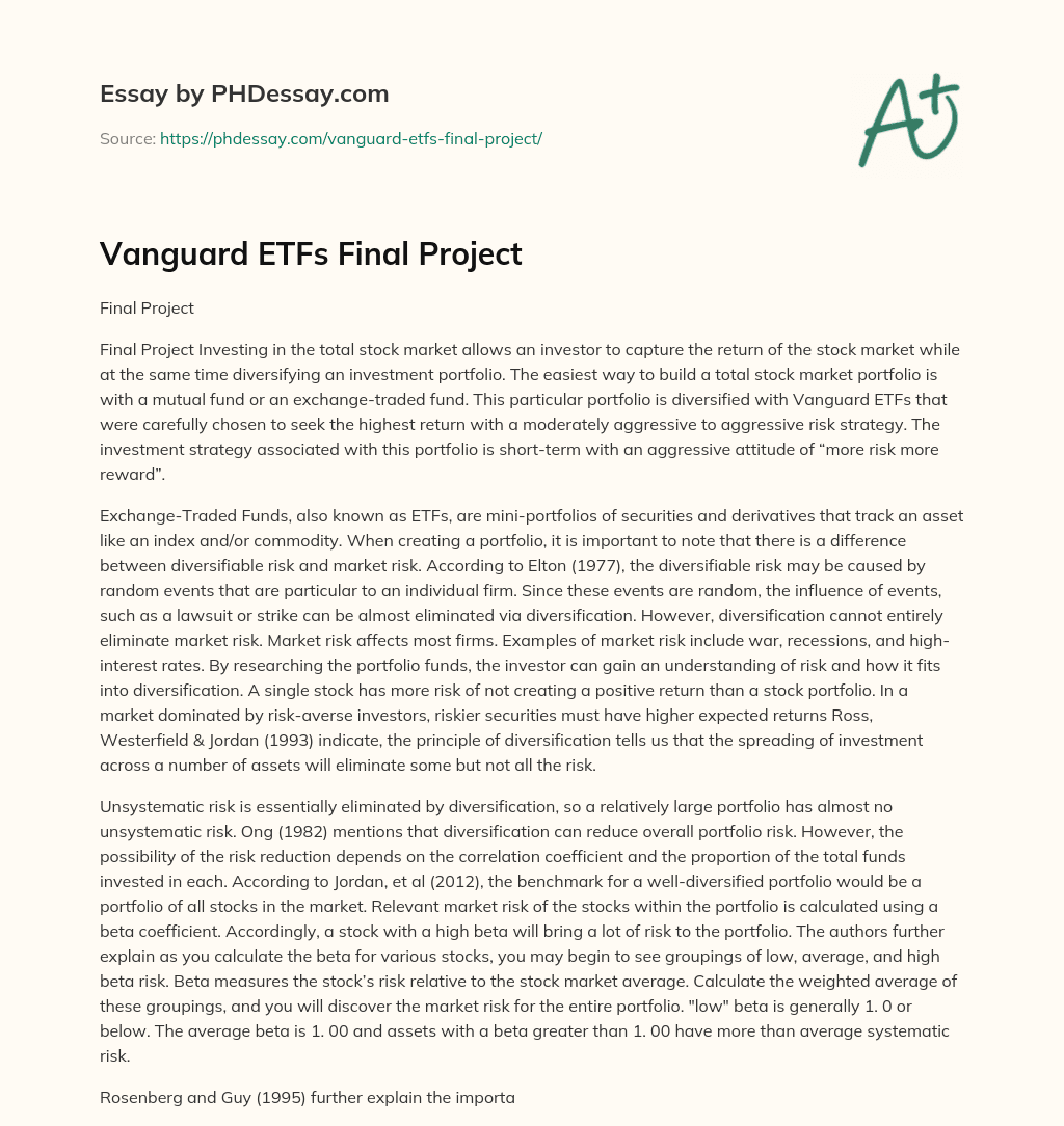 Vanguard ETFs Final Project essay