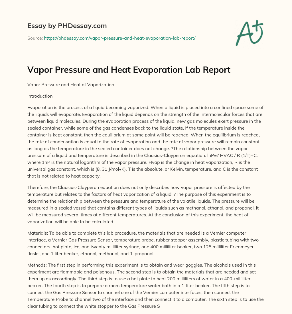 Vapor Pressure and Heat Evaporation Lab Report
