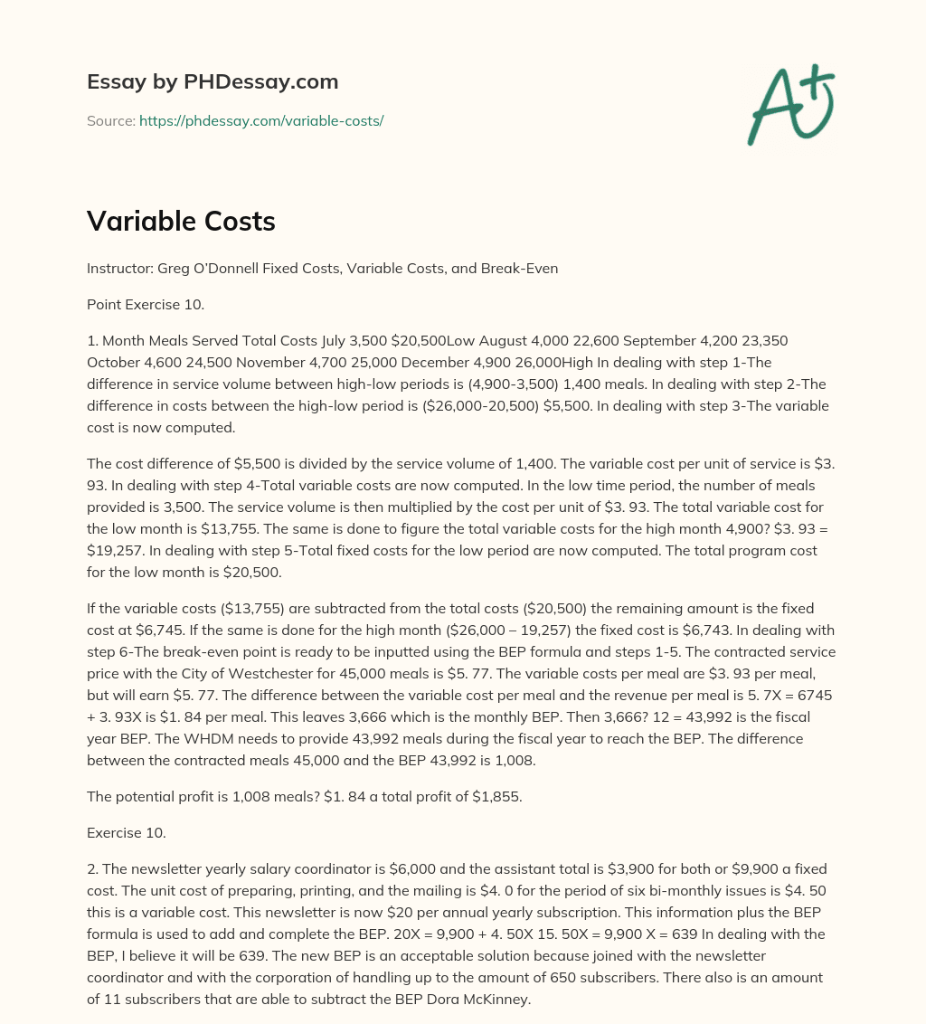 Variable Costs essay