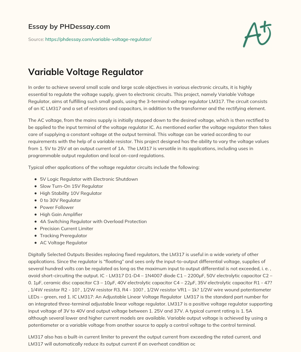 Variable Voltage Regulator essay