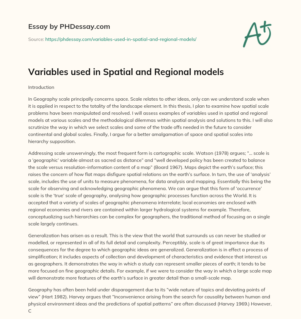 Variables used in Spatial and Regional models essay