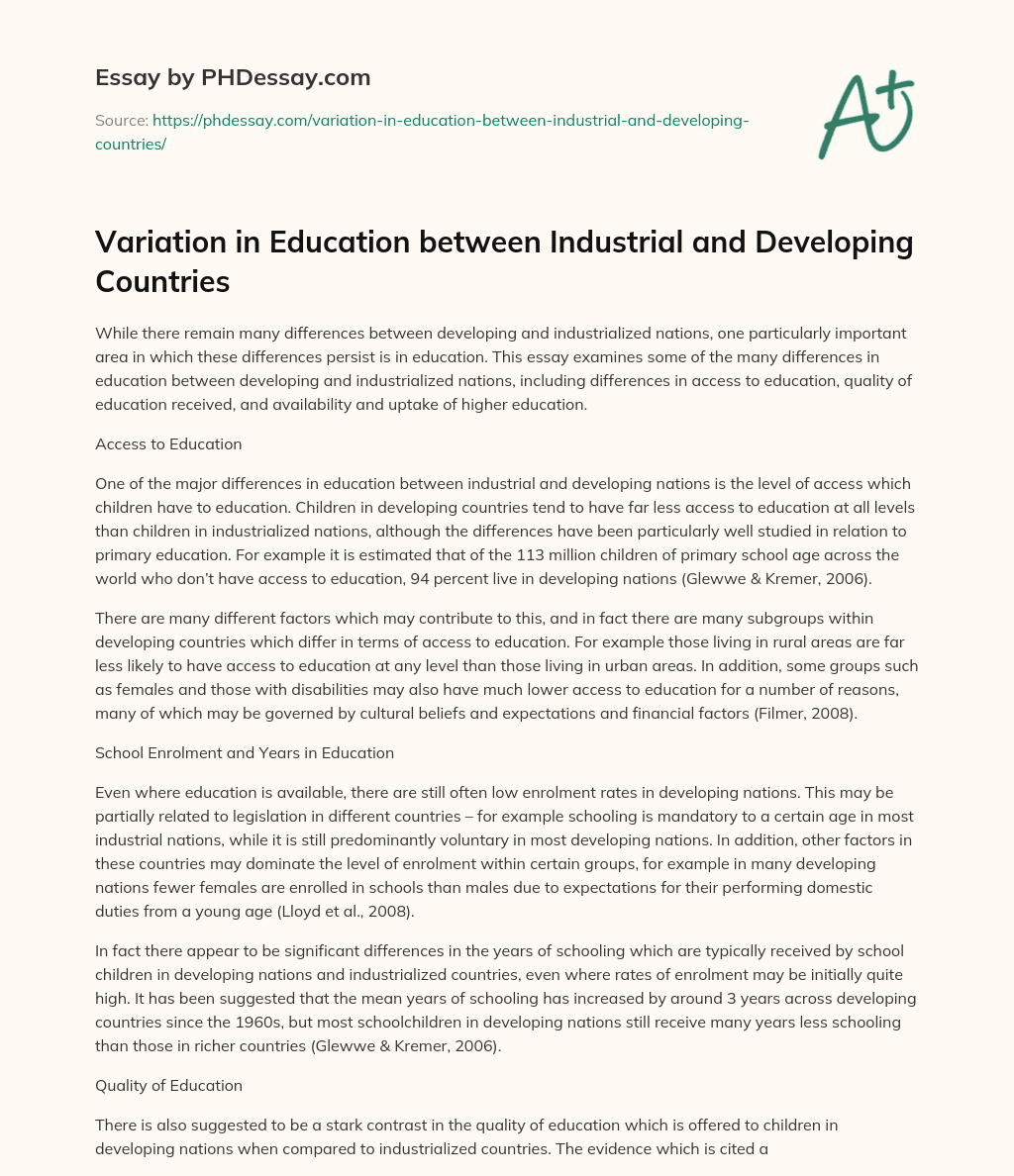 Variation in Education between Industrial and Developing Countries essay
