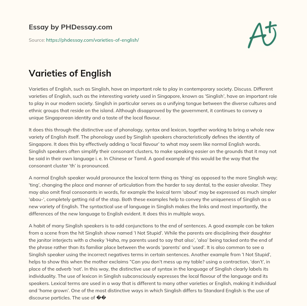 essay about varieties of english