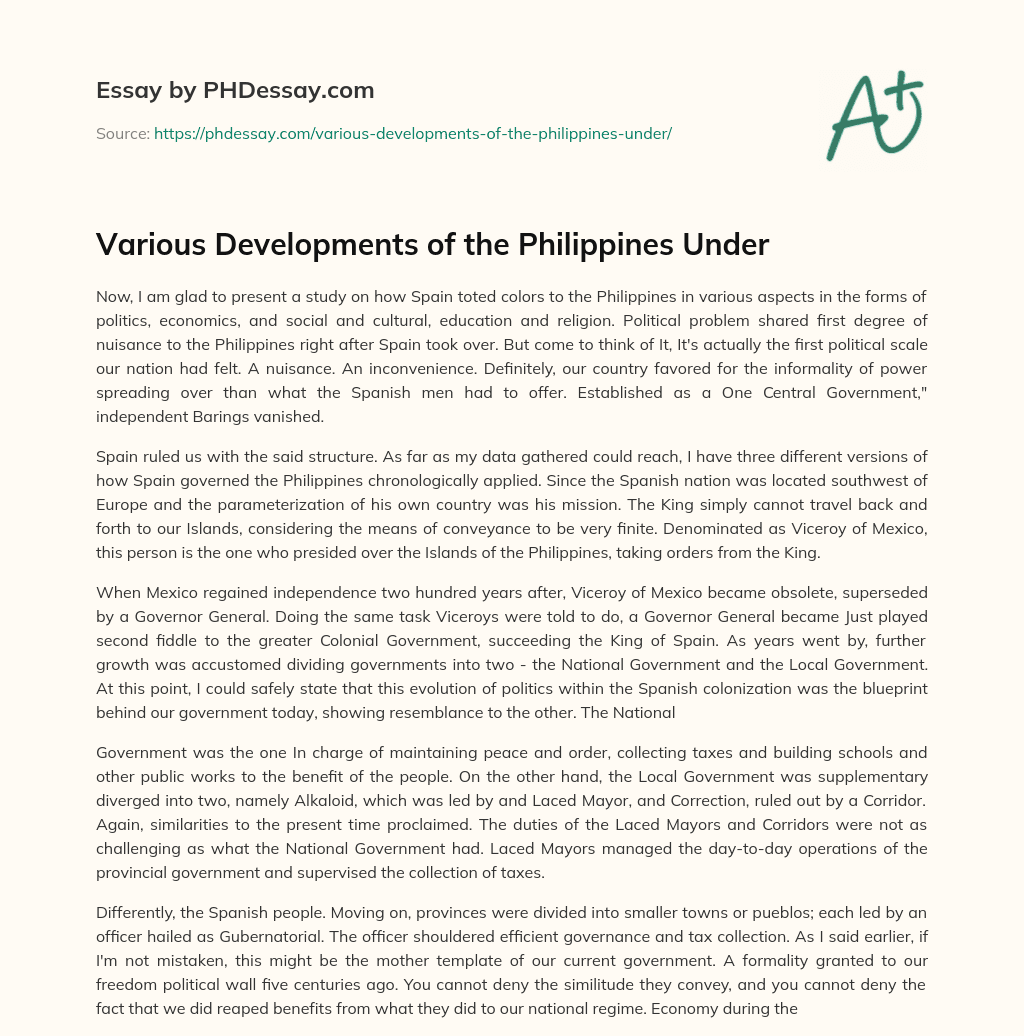 Various Developments of the Philippines Under essay