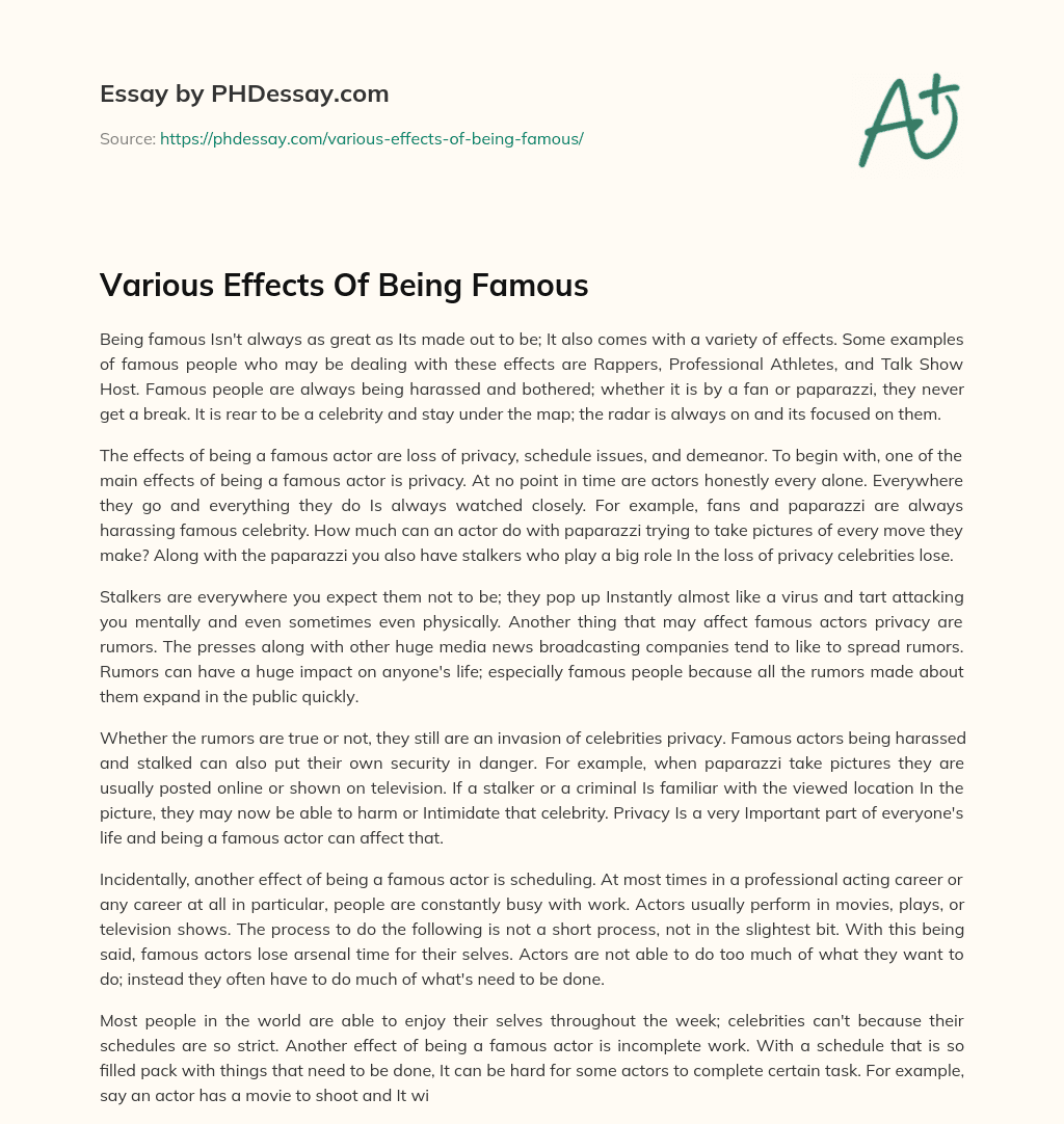 Various Effects Of Being Famous essay